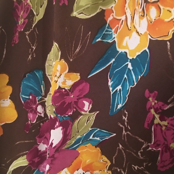 Brown Flowered Print Flowy Skirt, Size 3X - Picture 4 of 4
